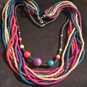 Vintage Multicolor & Layered Beaded Necklace 26 & 28 In Long.